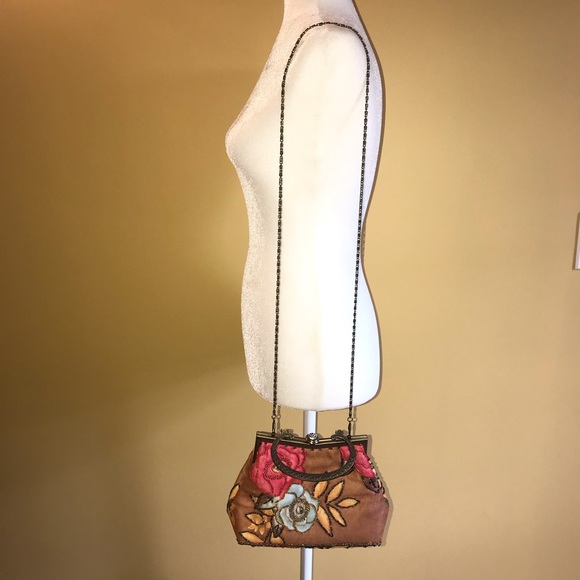 Leko London hand/shoulder/crossbody suede like material, beaded floral design - Picture 9 of 11